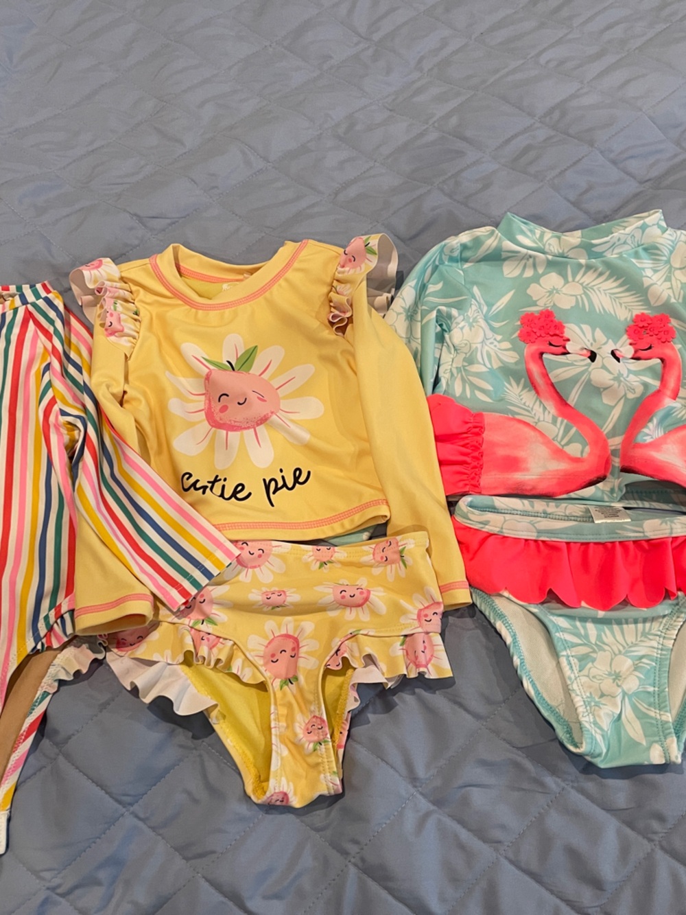 Lot of 3 Swim set 18-24 months Girls' Yellow Sun & Teal Flamingo Swim Set